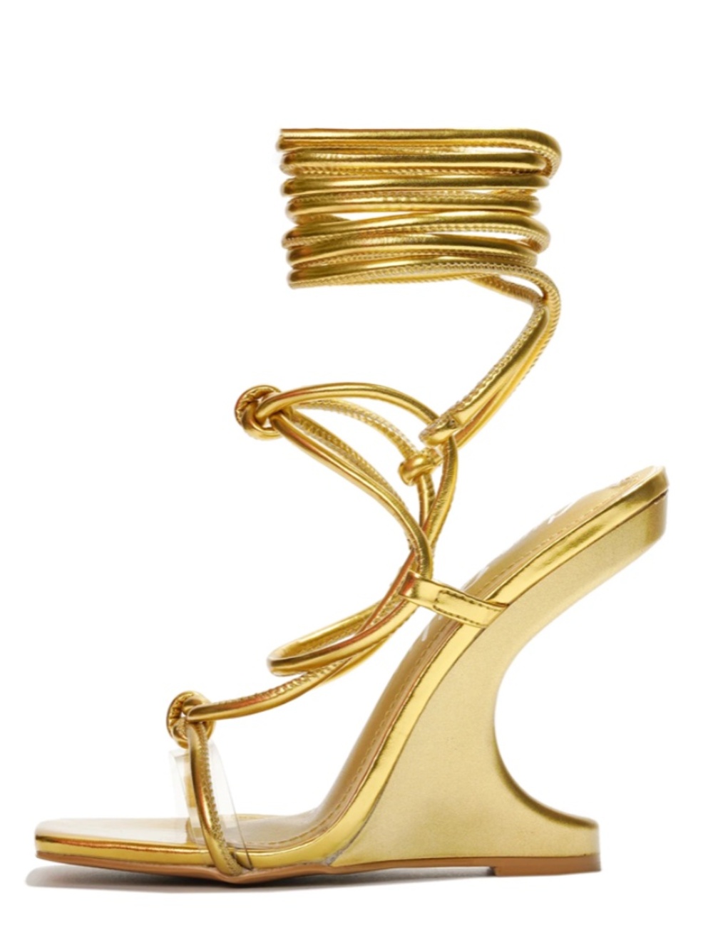 Cape Robbin Rhetta Strappy Sculpted Wedge Heels Gold 10 New